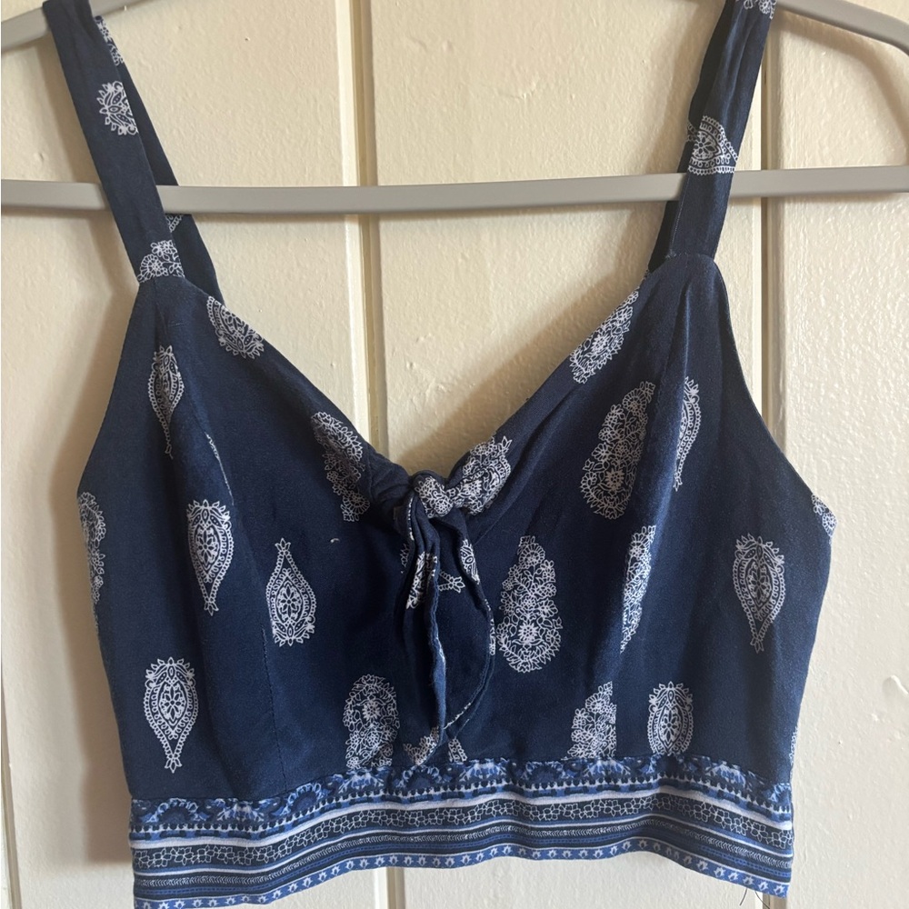 Band of Gypsies Dark Blue Paisley Crop Top